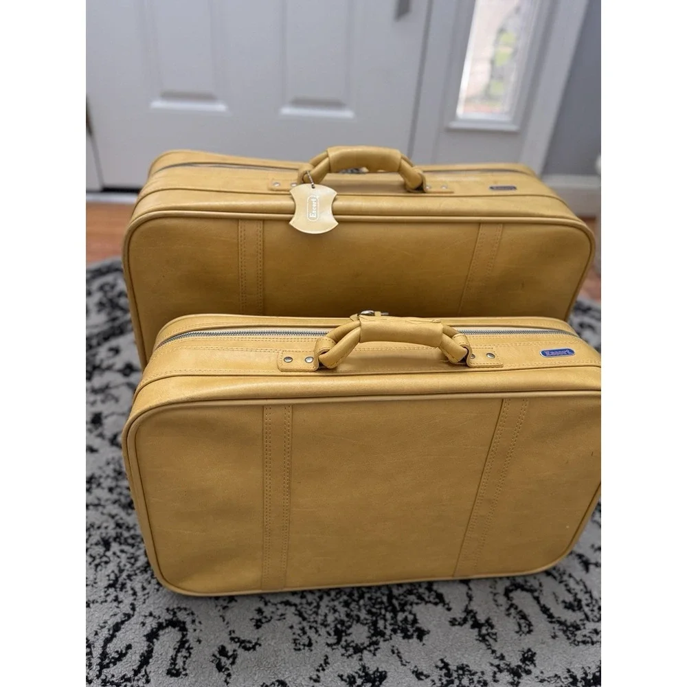 Vintage American Tourister ESCORT Suitcase Set 2pc Mustard Yellow Retro 70s MCM